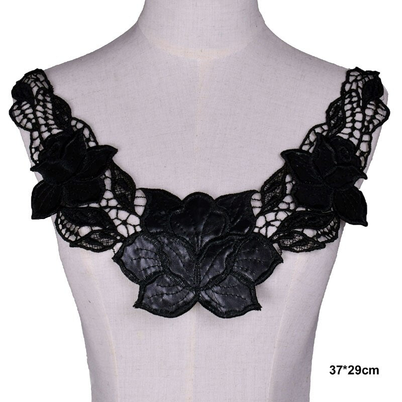 Black Floral/Leaf Lace Embroidered Applique