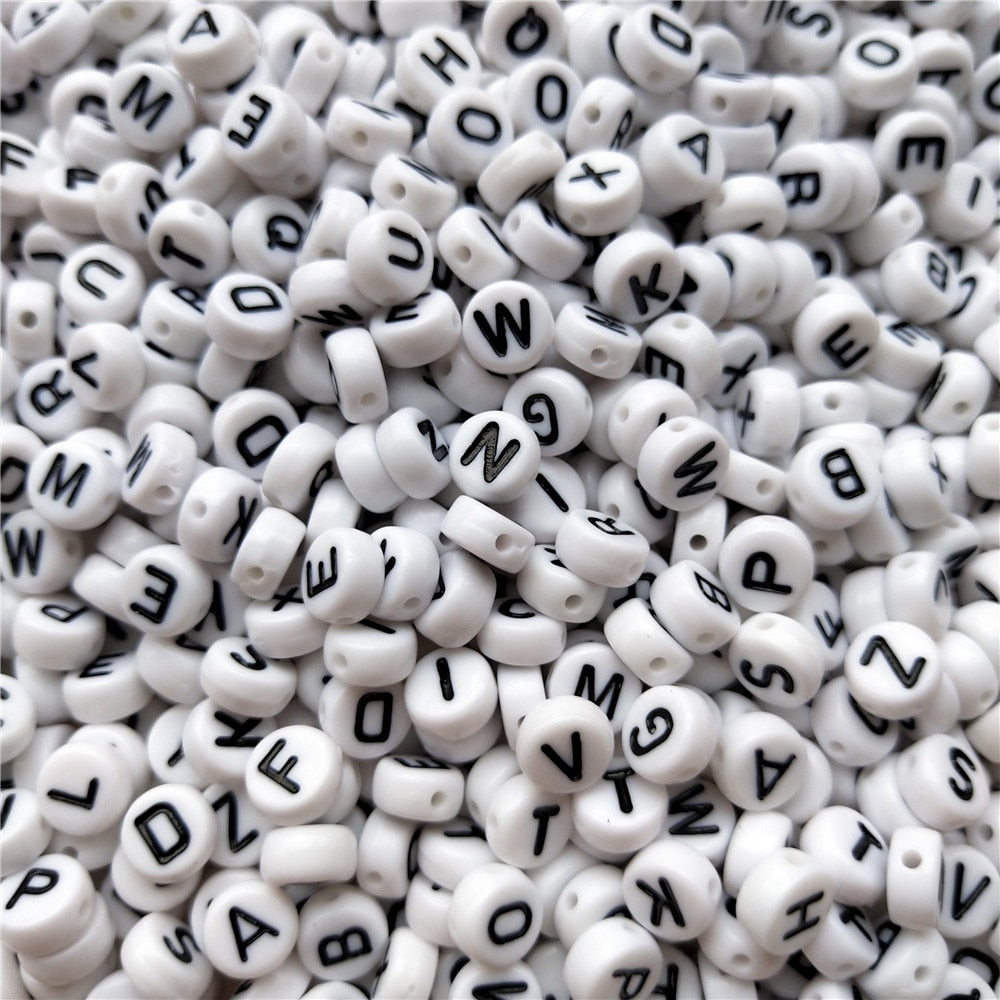 White Round Acrylic Alphabet Letter Beads (size options, 50/pack)