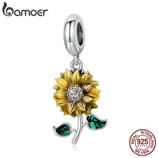 Bamoer Bracelet Vintage Sterling Silver Sunflower Charm