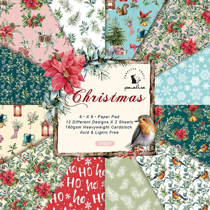 Christmas Scrapbooking Paper (15x15cm 12/pack, style options)