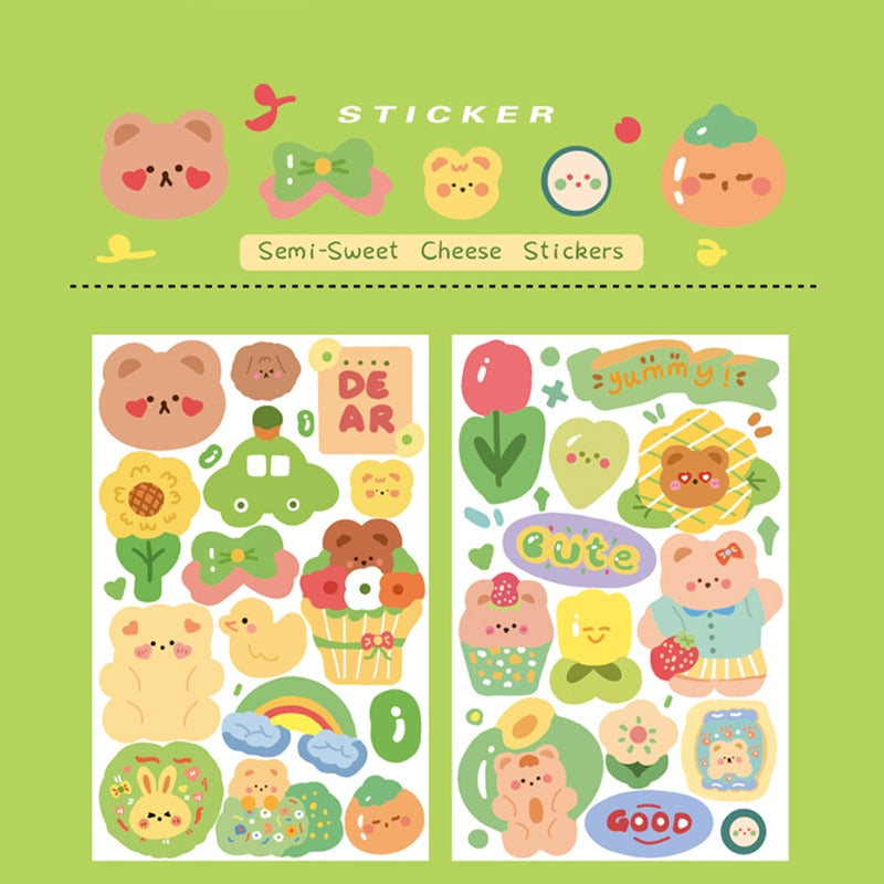 Cute Cartoon Sticker (2 sheets/box, color/style options)