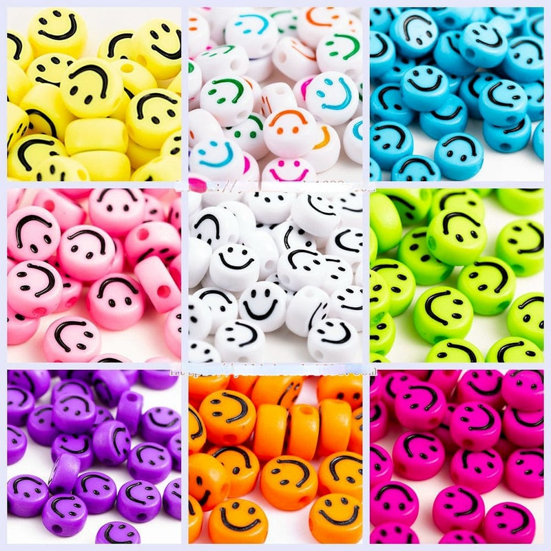 Acrylic Smiley Face Beads (color options, 100/set)