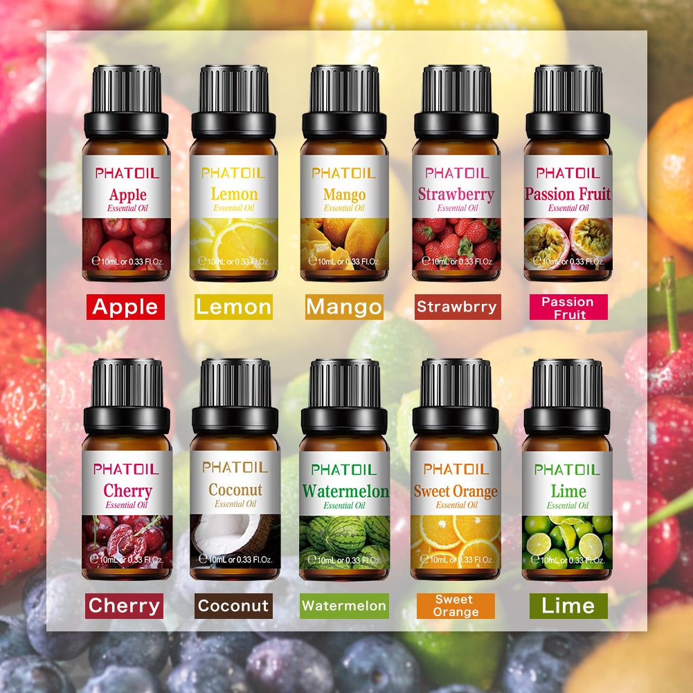 10 Piece Fruit Fragrance Essential Oils 10ml Bottles