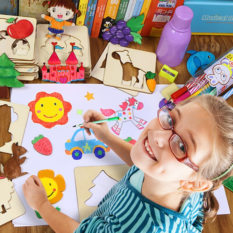 20Pcs Kids Wooden Drawing Stencils Kit