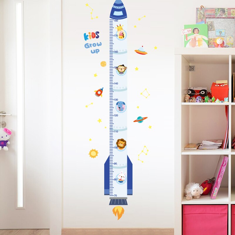 Cartoon Rocket Height Measure Wall Stickers