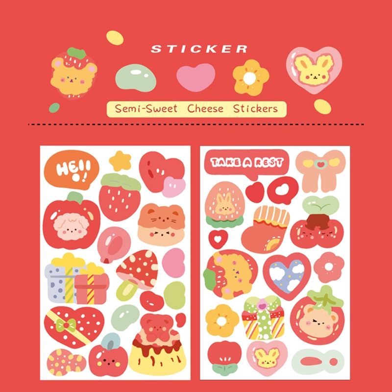 Cute Cartoon Sticker (2 sheets/box, color/style options)