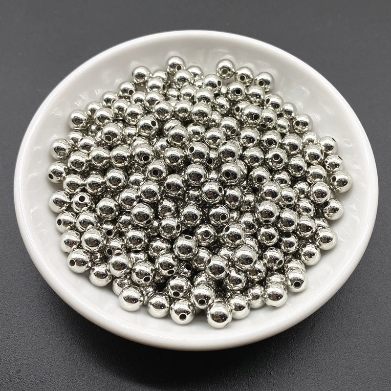 Acrylic Silver Loose Spacer Beads 100/set