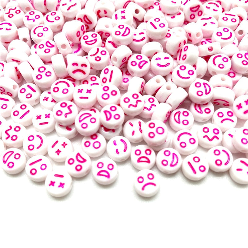 Acrylic Smiley Face Beads (color options, 100/set)