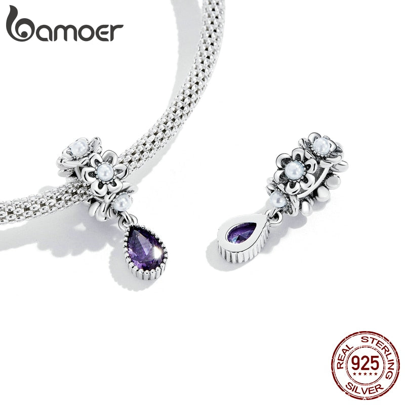 Bamoer Bracelet Sterling Silver Purple Shining Stone Collection Charms