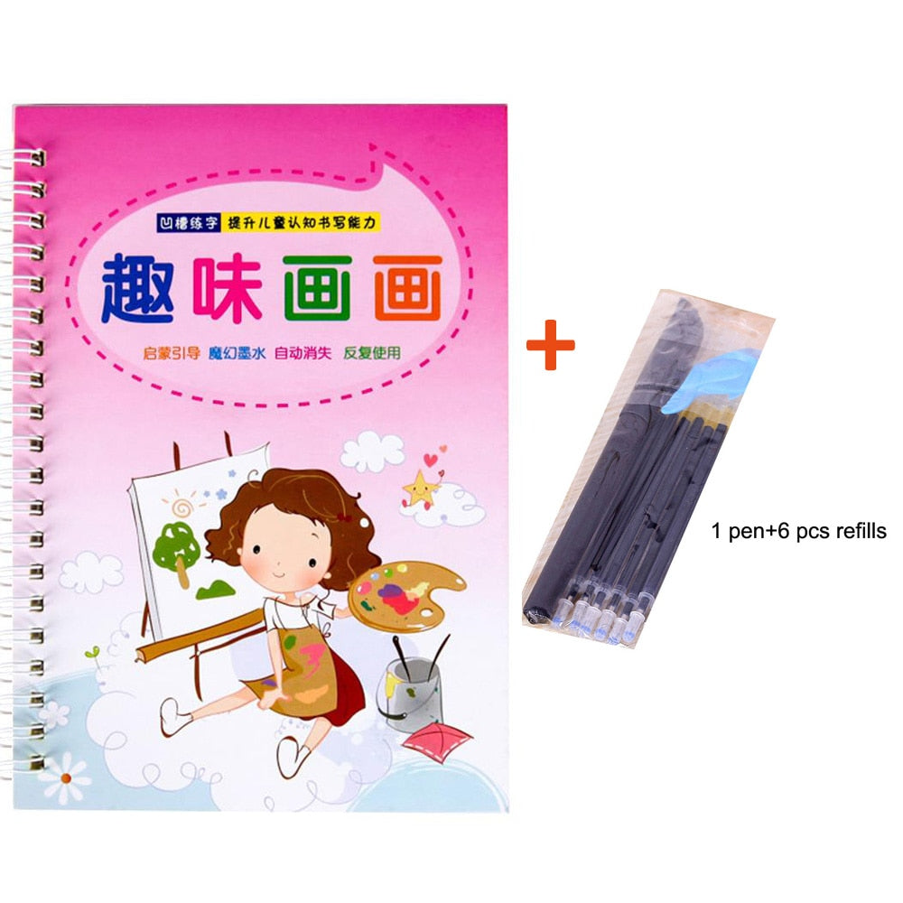 Children's Practice Writing Book With Stencil Board (style options)