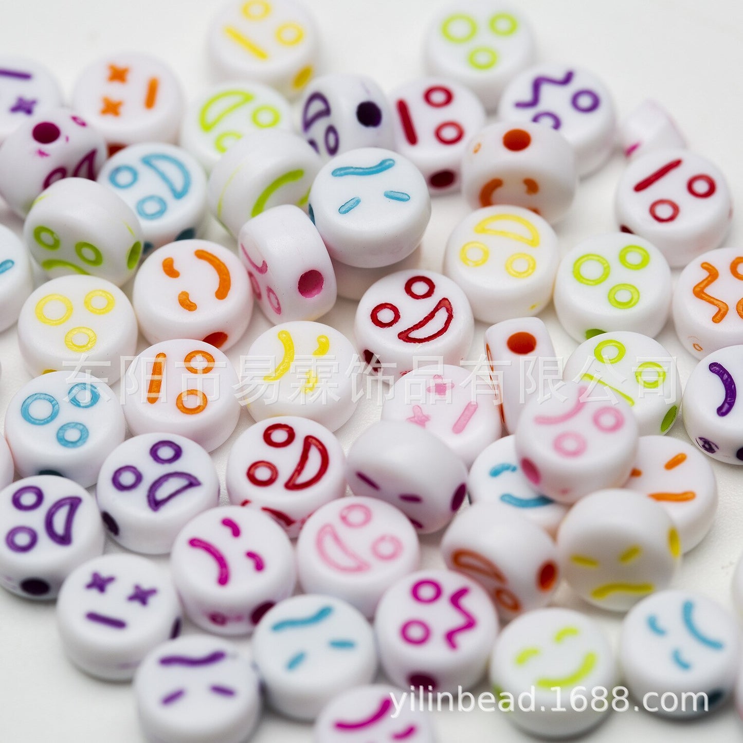 Acrylic Smiley Face Beads (color options, 100/set)