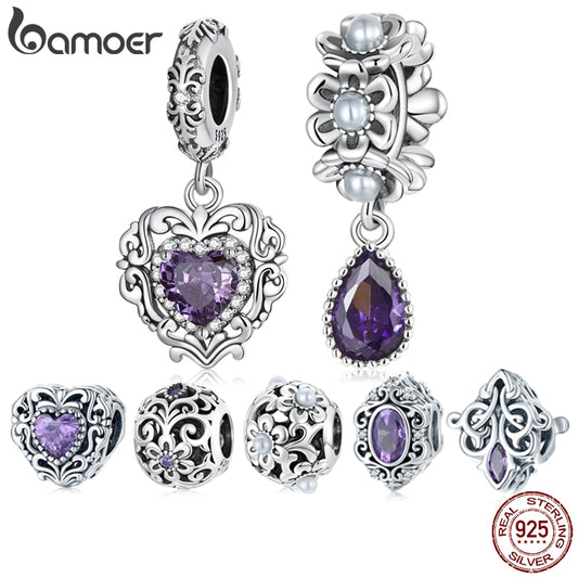 Bamoer Bracelet Sterling Silver Purple Shining Stone Collection Charms