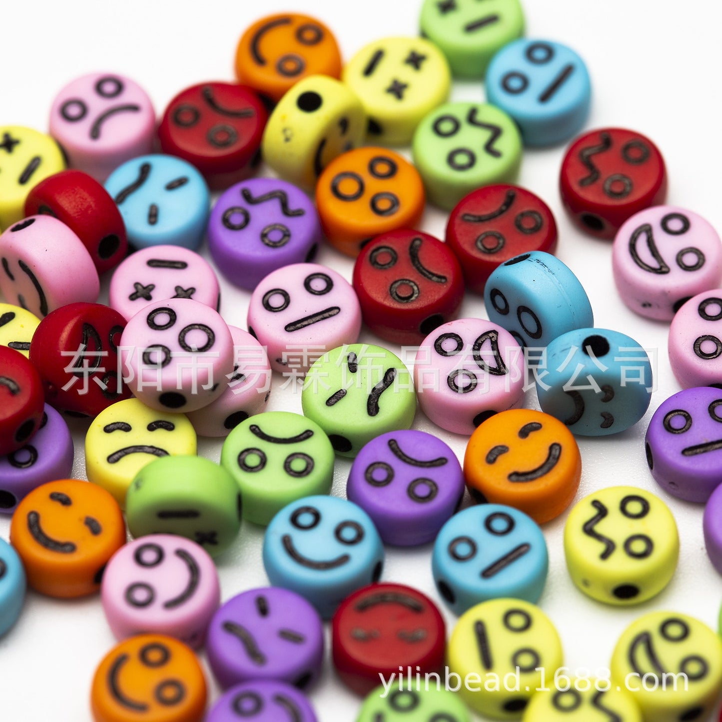 Acrylic Smiley Face Beads (color options, 100/set)