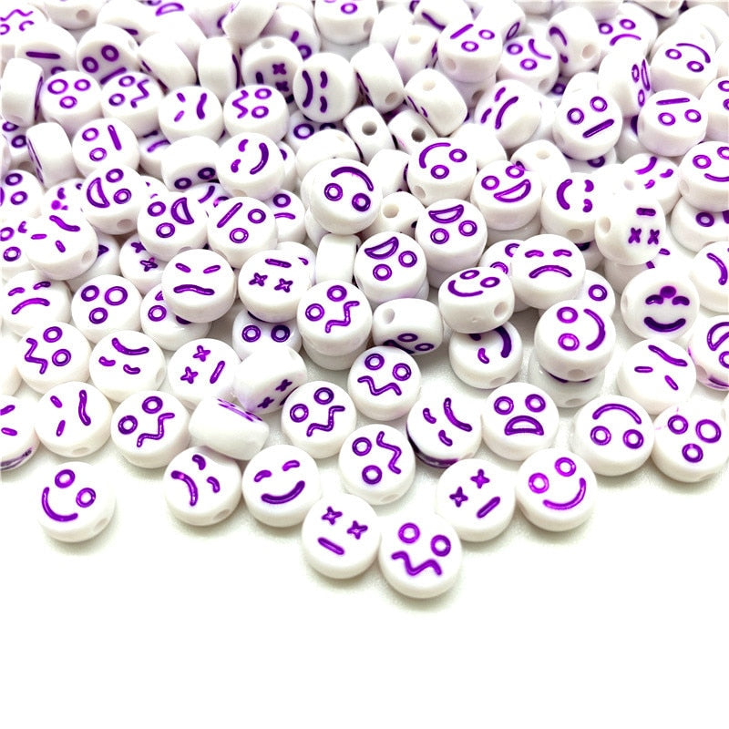 Acrylic Smiley Face Beads (color options, 100/set)