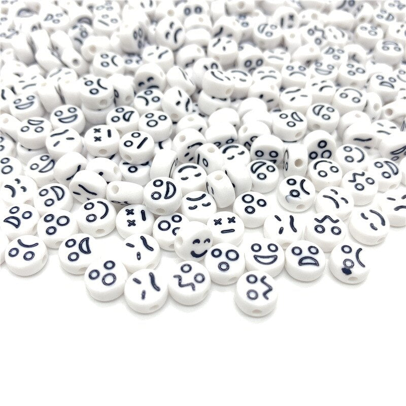 Acrylic Smiley Face Beads (color options, 100/set)