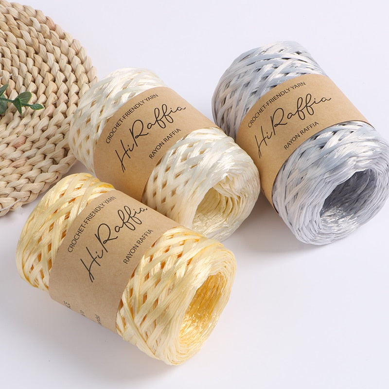 80M Metallic Natural Raffia Straw Yarn