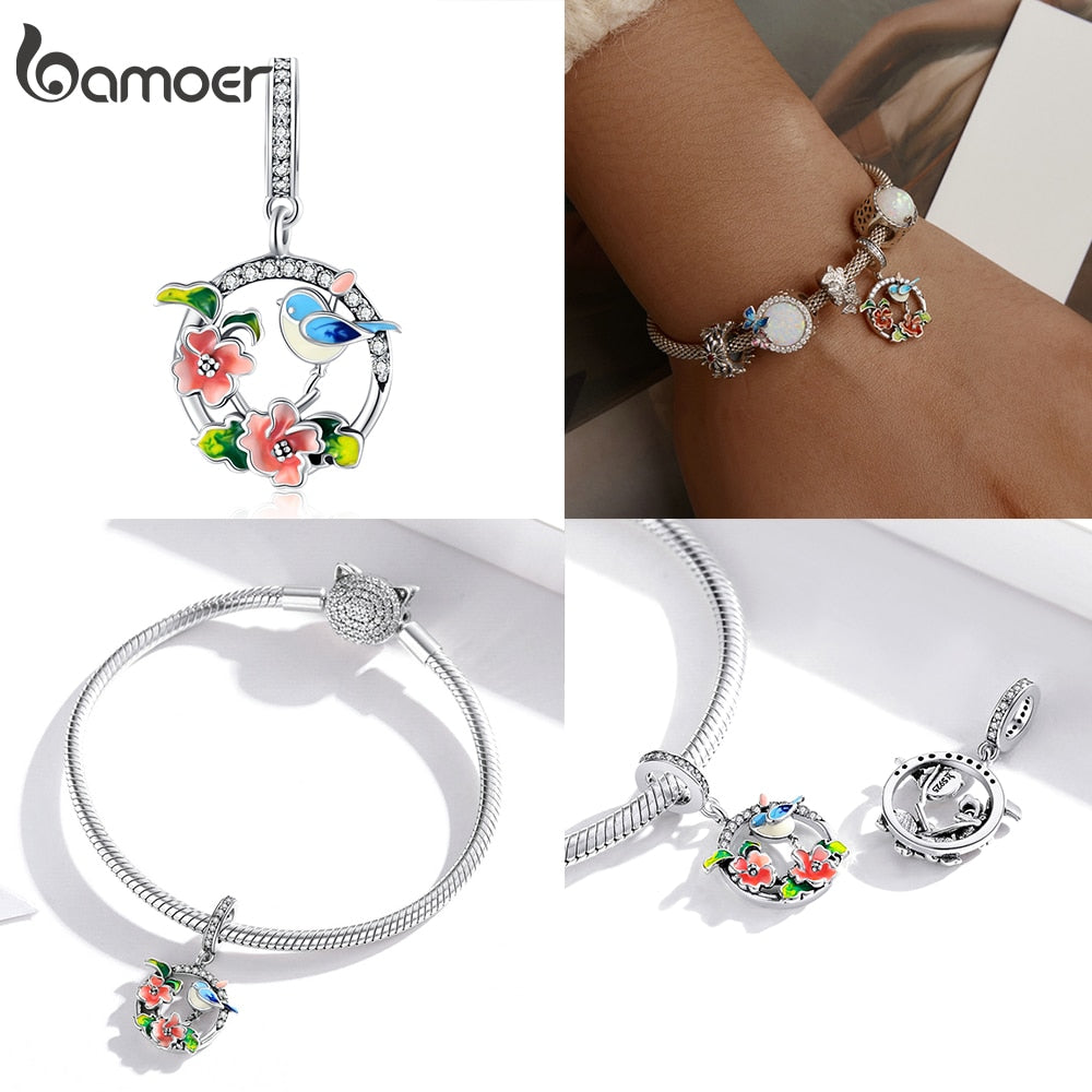 Bamoer Bracelet Sterling Silver Birds/Flower Charms (style option)