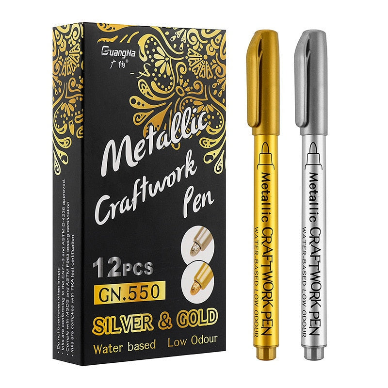 Metallic Waterproof Permanent Marker Pens Gold Silver Color