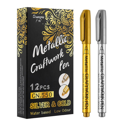 Metallic Waterproof Permanent Marker Pens Gold Silver Color