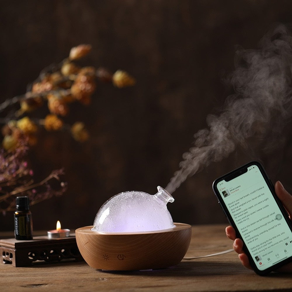 150ml Solid Wood Aroma Diffuser/Humidifier, 7 LED Light Displays, Bluetooth Connect