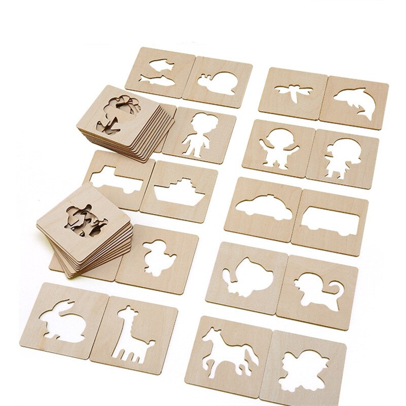 20Pcs Kids Wooden Drawing Stencils Kit