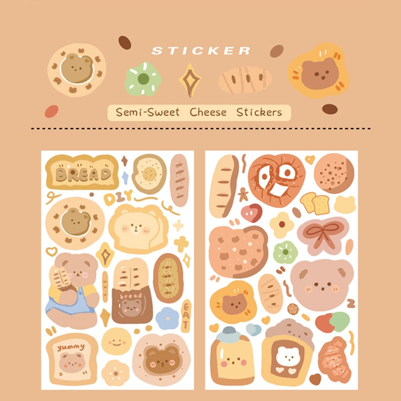 Cute Cartoon Sticker (2 sheets/box, color/style options)