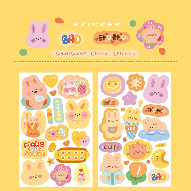 Cute Cartoon Sticker (2 sheets/box, color/style options)