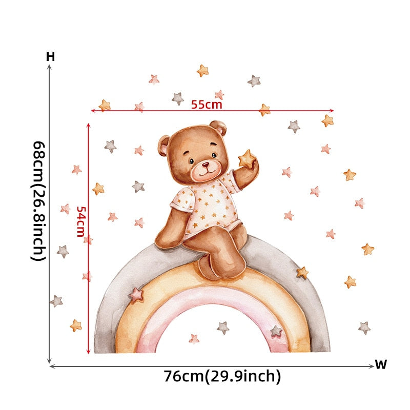 Cartoon Teddy Bear Sleeping on the Moon and Stars Wall Stickers