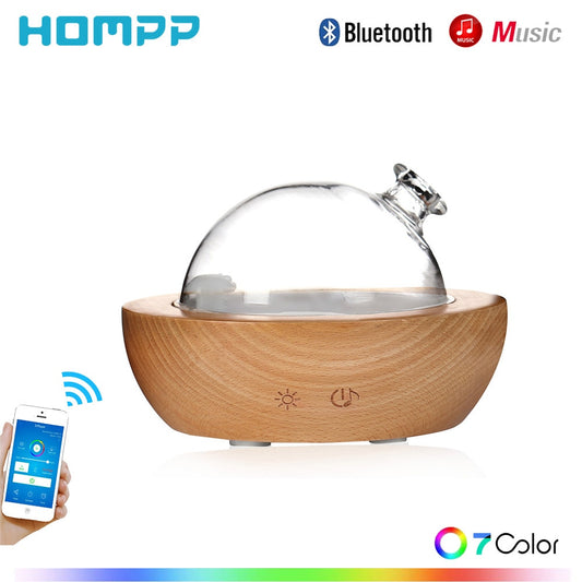 150ml Solid Wood Aroma Diffuser/Humidifier, 7 LED Light Displays, Bluetooth Connect