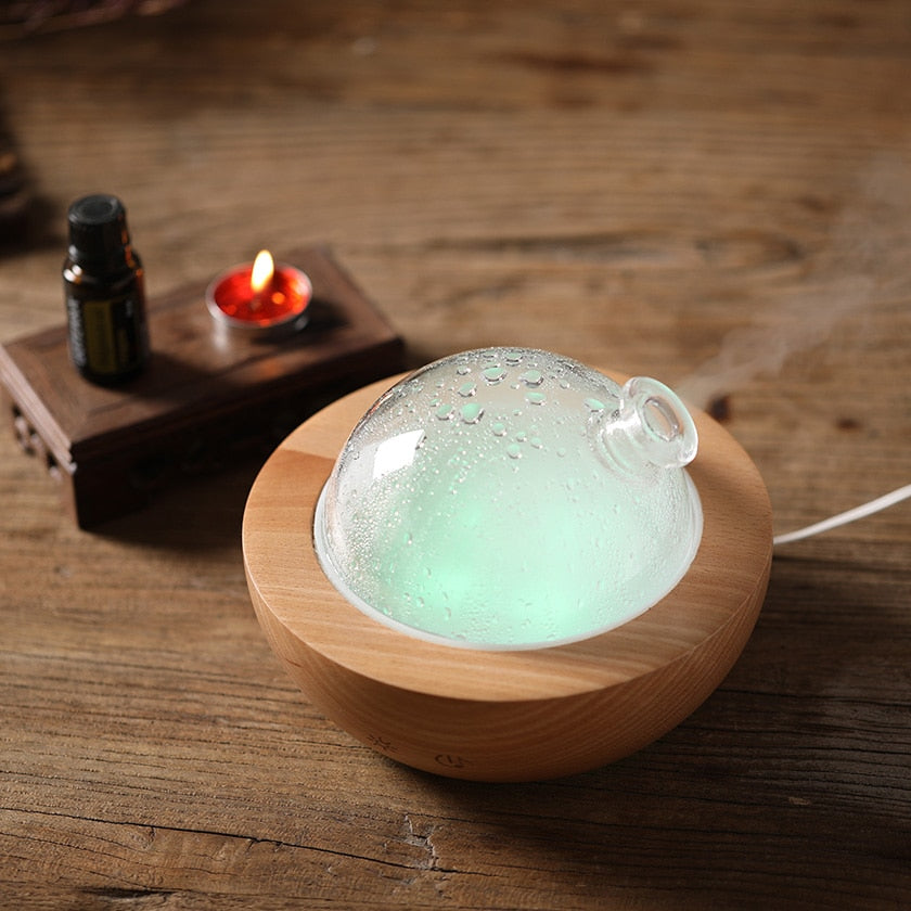 150ml Solid Wood Aroma Diffuser/Humidifier, 7 LED Light Displays, Bluetooth Connect