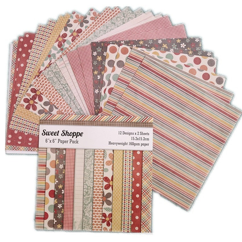 12 Sheet Scrapbook Paper (15x15cm, color/style options)