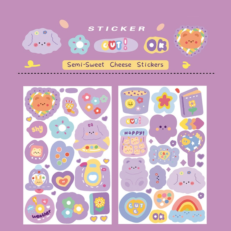 Cute Cartoon Sticker (2 sheets/box, color/style options)