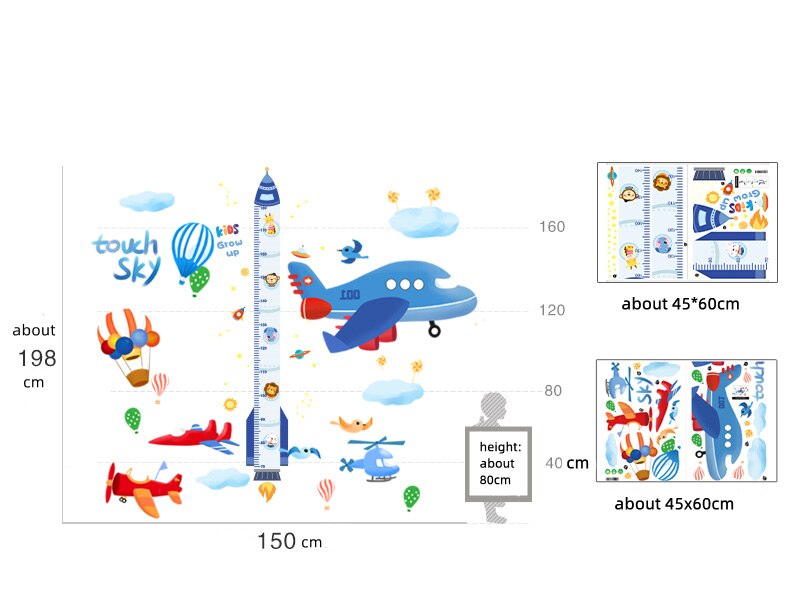 Cartoon Rocket Height Measure Wall Stickers