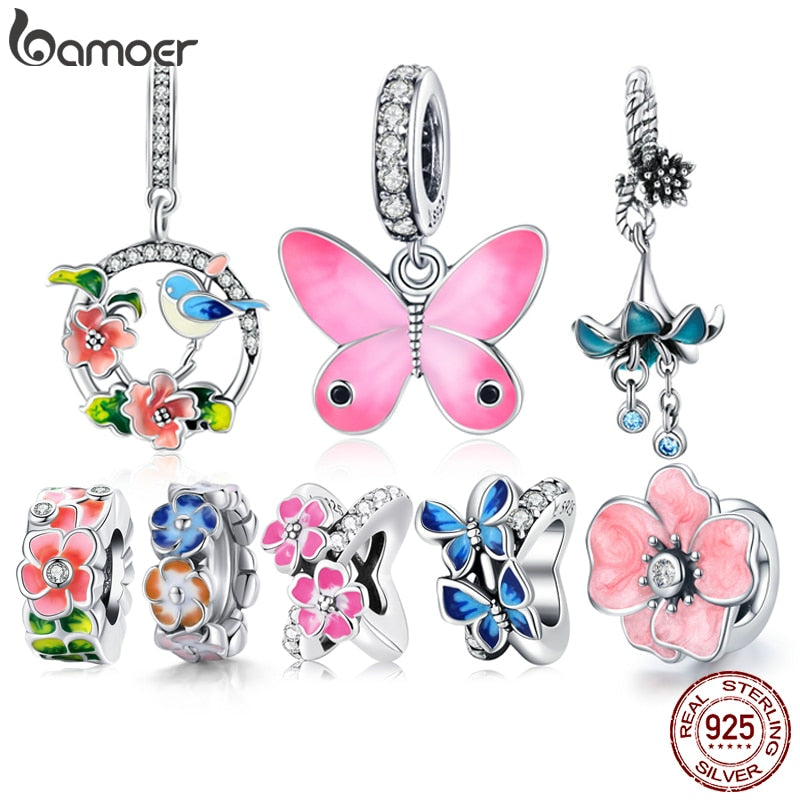 Bamoer Bracelet Sterling Silver Birds/Flower Charms (style option)