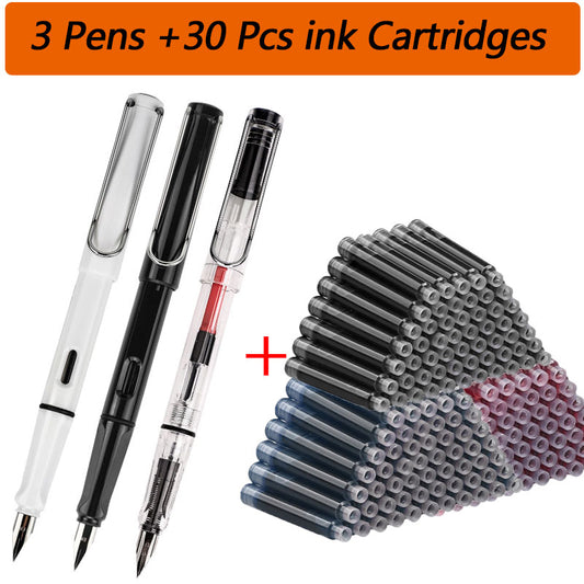 Fountain Pen Set Black/Blue/Red ink (0.38 mm, 33 or 50/set)