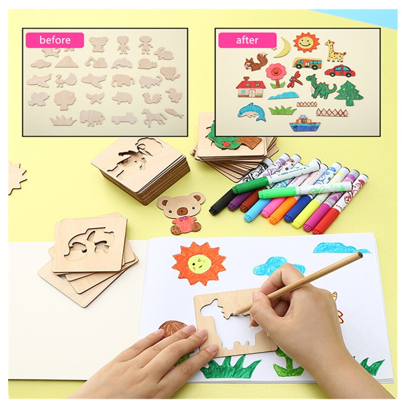 20Pcs Kids Wooden Drawing Stencils Kit