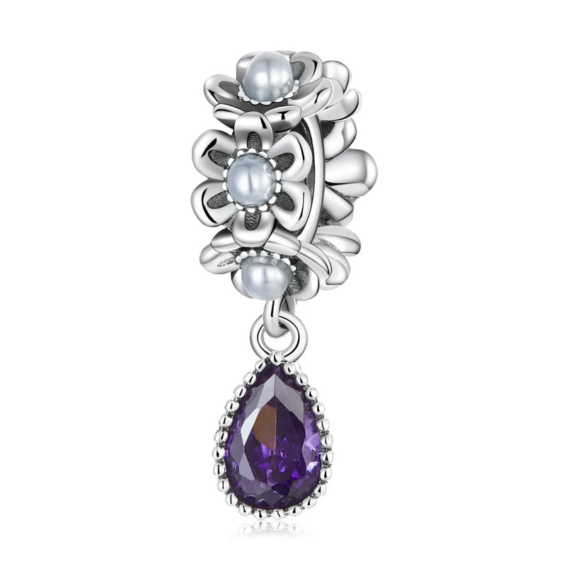 Bamoer Bracelet Sterling Silver Purple Shining Stone Collection Charms