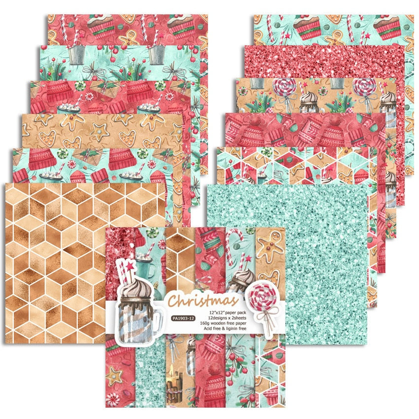 Christmas Scrapbooking Paper (15x15cm 12/pack, style options)