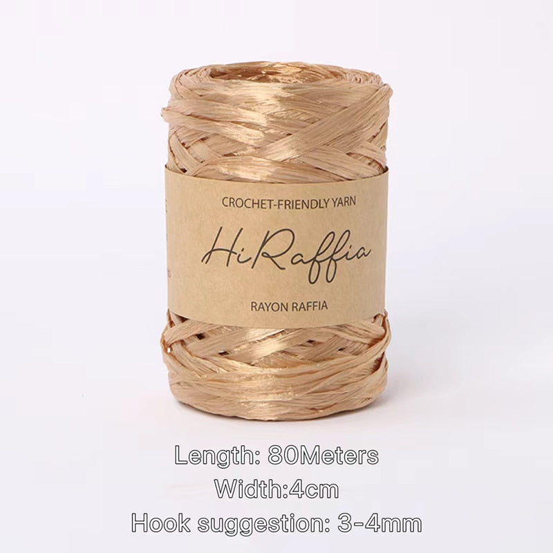 80M Metallic Natural Raffia Straw Yarn