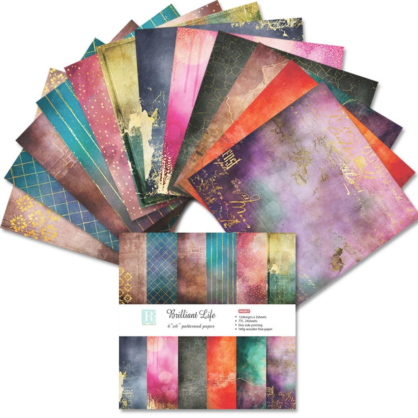 12 Sheet Scrapbook Paper (15x15cm, color/style options)