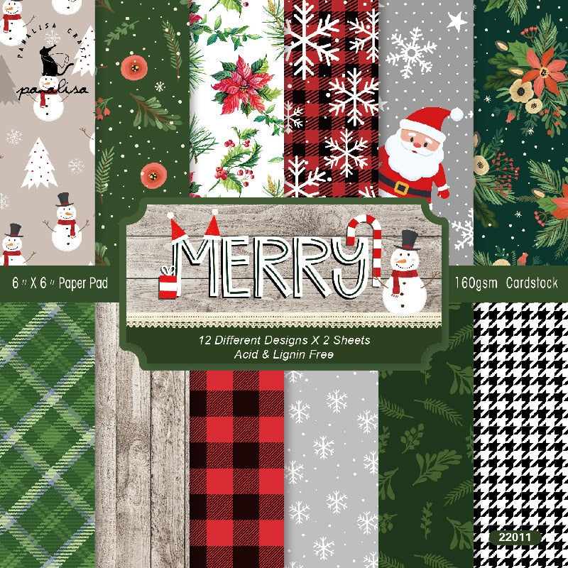 Christmas Scrapbooking Paper (15x15cm 12/pack, style options)