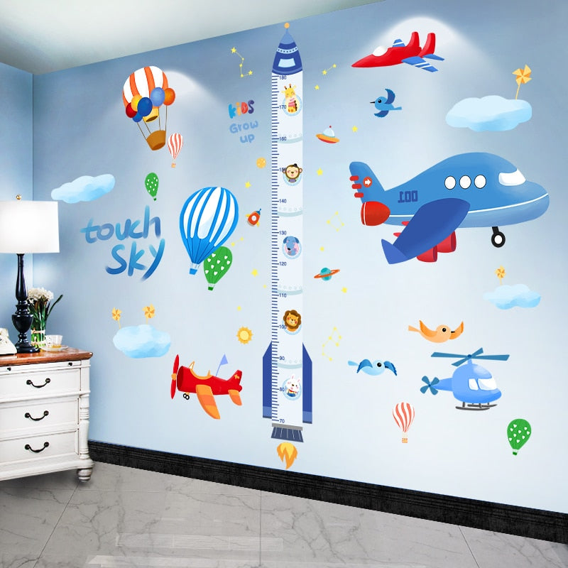 Cartoon Rocket Height Measure Wall Stickers