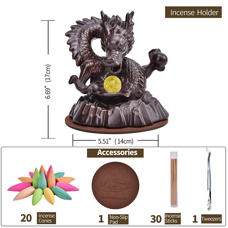 7 Color Changing Ceramic Dragon Backflow Waterfall Incense Holder