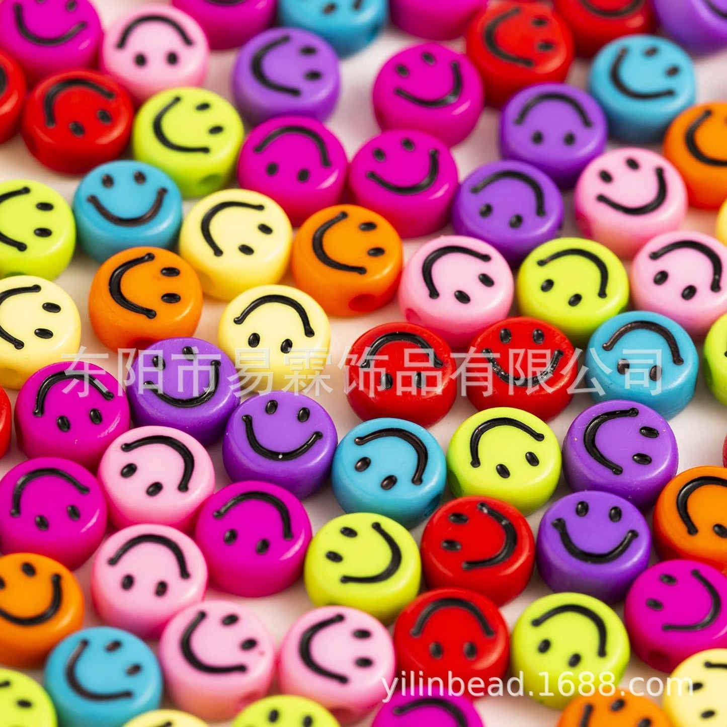 Acrylic Smiley Face Beads (color options, 100/set)