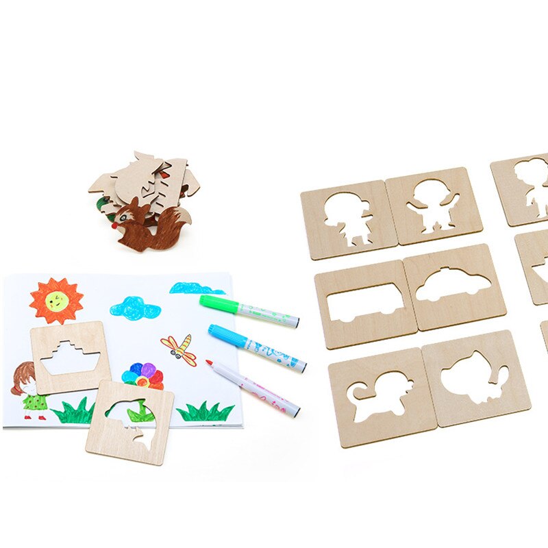 20Pcs Kids Wooden Drawing Stencils Kit