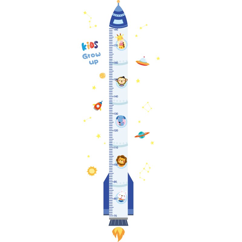 Cartoon Rocket Height Measure Wall Stickers