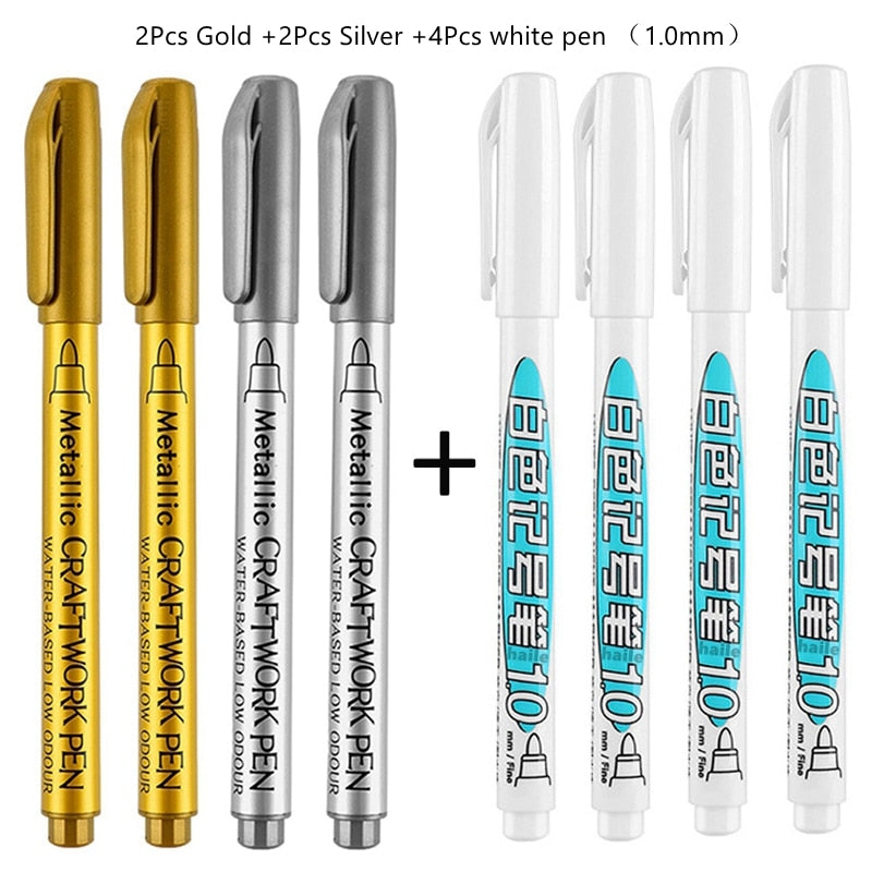 Metallic Waterproof Permanent Paint Marker (white/silver/gold 4or 8/set)