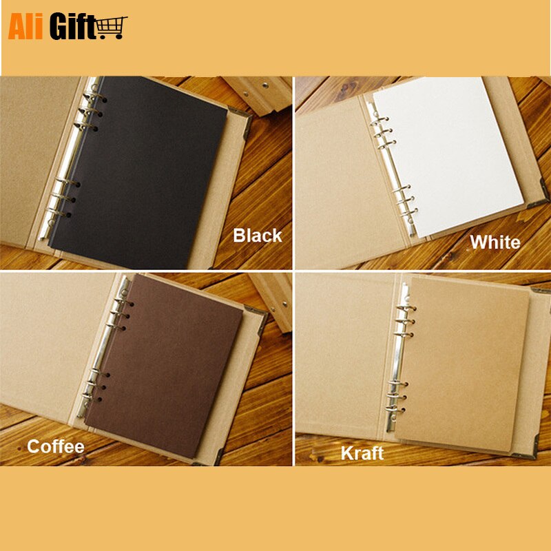 Blank Cover Loose-Leaf Scrapbook White, Black, or Coffee Colored Paper