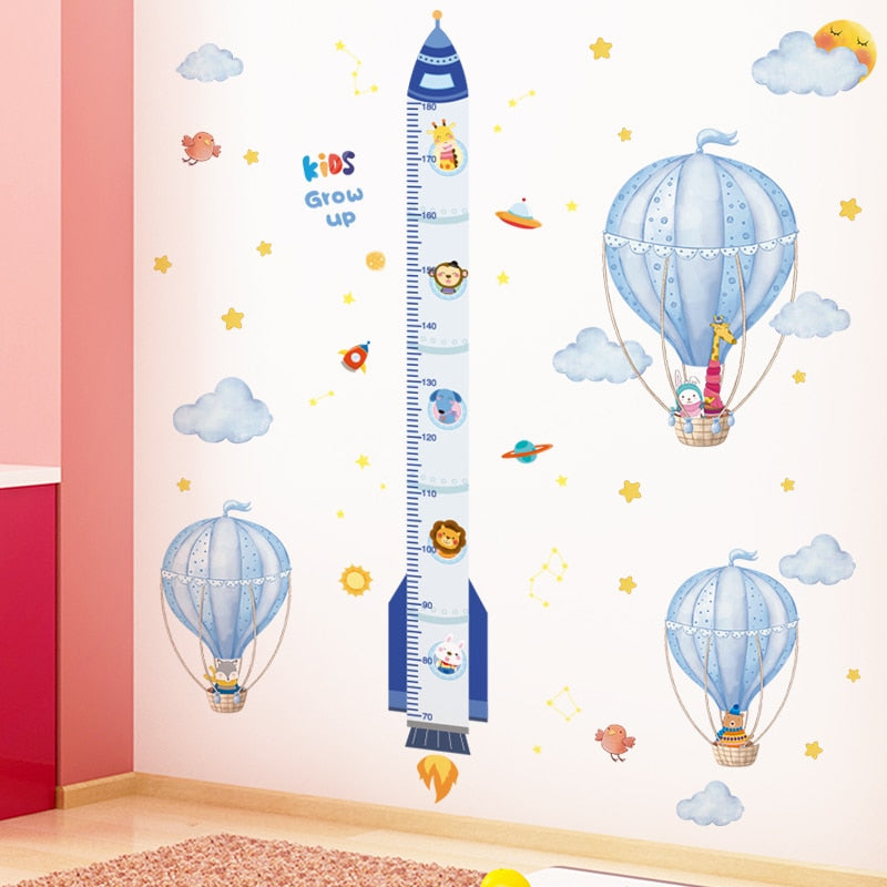 Cartoon Rocket Height Measure Wall Stickers