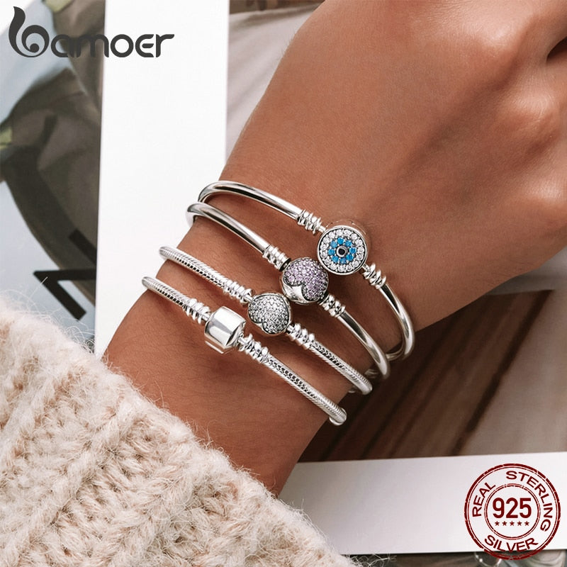 Bamoer Sterling Silver Classic Snake Chain Bangle